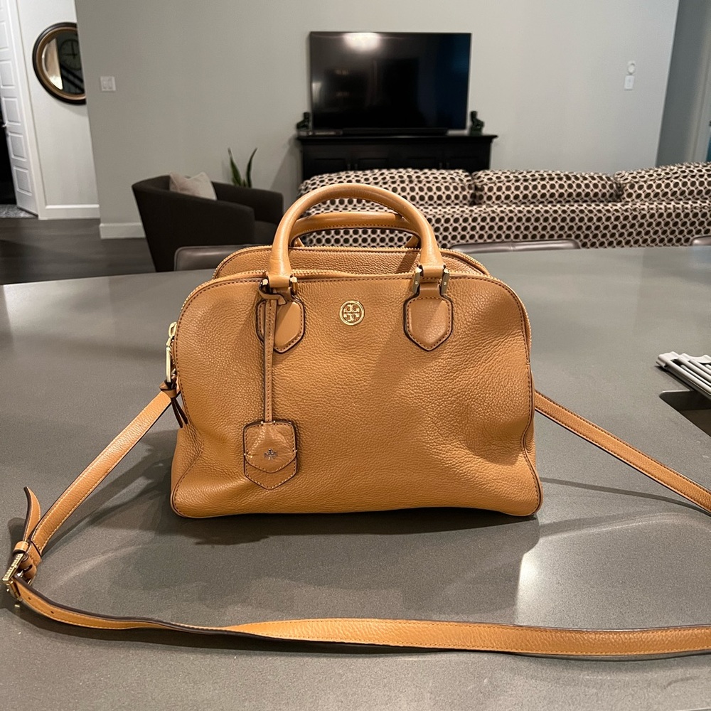 Tory Burch pebbled brown leather handbag!